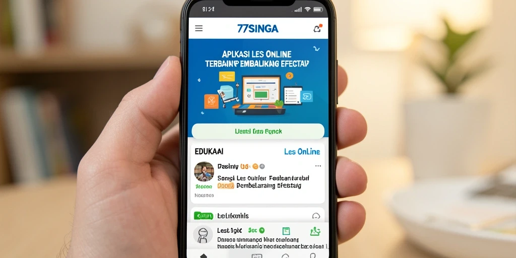 Antarmuka pengguna aplikasi Les Online 77SINGA yang interaktif dan modern.