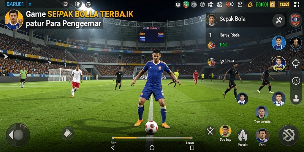 Tampilan antarmuka game Sepak Bola yang menarik dan intuitif.