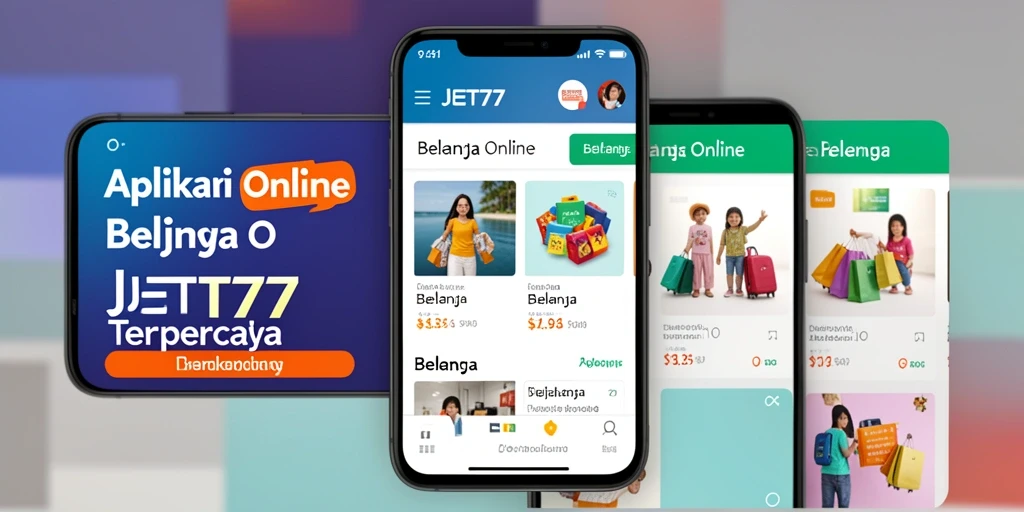 Tampilan antarmuka aplikasi JET77 untuk belanja online.