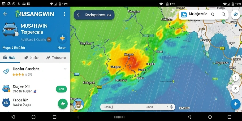 Antarmuka utama aplikasi Radar Hujan MUSANGWIN dengan peta interaktif.