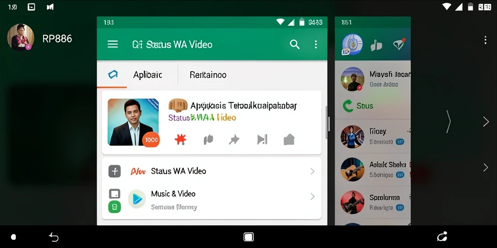 Tampilan antarmuka pengguna RP886 untuk Status WA Video yang menarik.