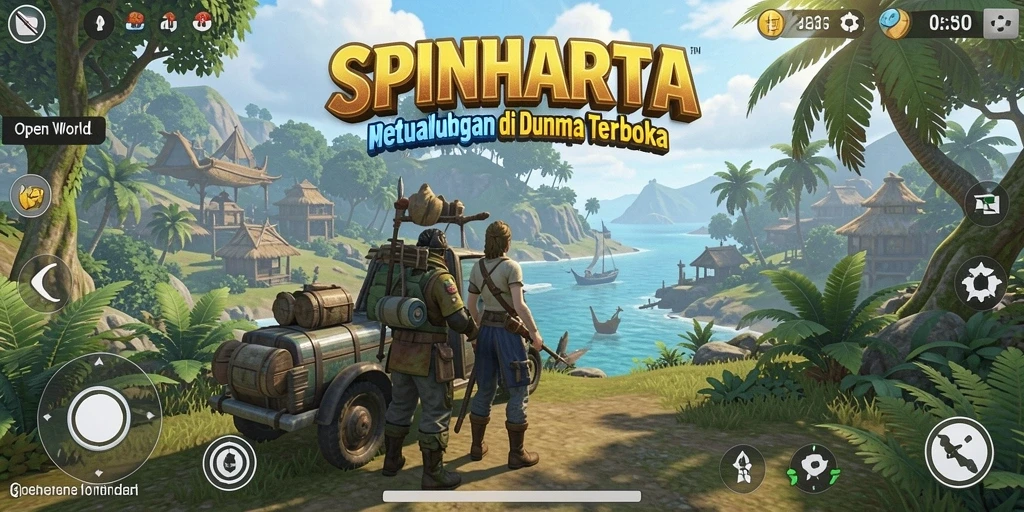 Tampilan antarmuka SPINHARTA yang menawan dalam dunia terbuka.