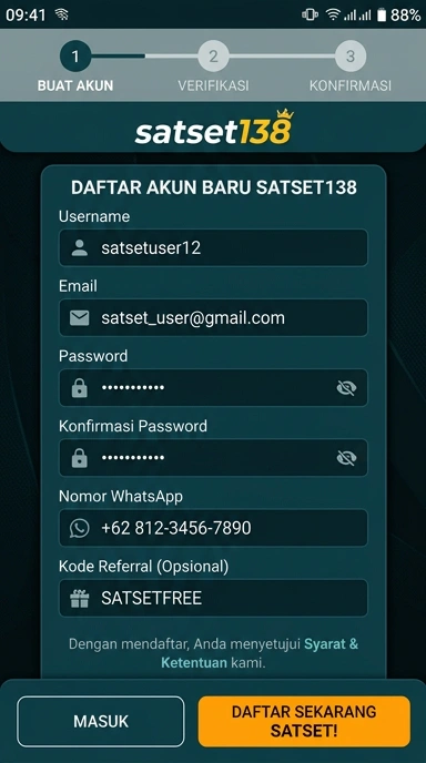 Cara Daftar Akun Baru di satset138 untuk Android